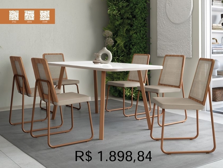 Conjunto Sala de Jantar | Cadeira Wood - Mesa Ariel e Stellar | Carraro | Venda: +60% 0925