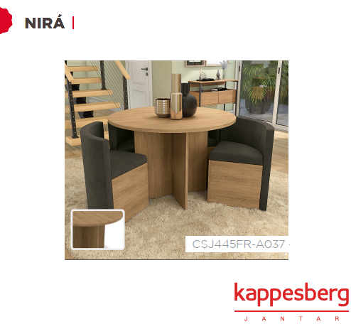 Mesa Nirá 75 x 108 x 108cm + 04 Cadeiras | CSJ445FR-A037 | Kappesberg