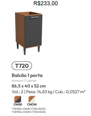 Cozinha Modulada Linna | Valor Das Peças Avulsas Acima De Cada Imagem Do Produto | Kappesberg Móveis 0226