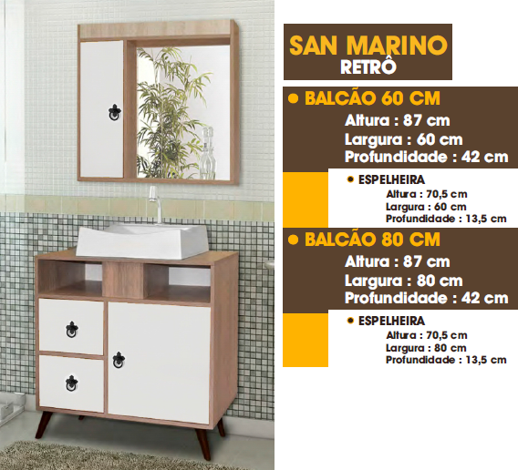 Conjunto Gabinete e Espelheira San Marino Retro 60 | 573 | Luminetto Móveis