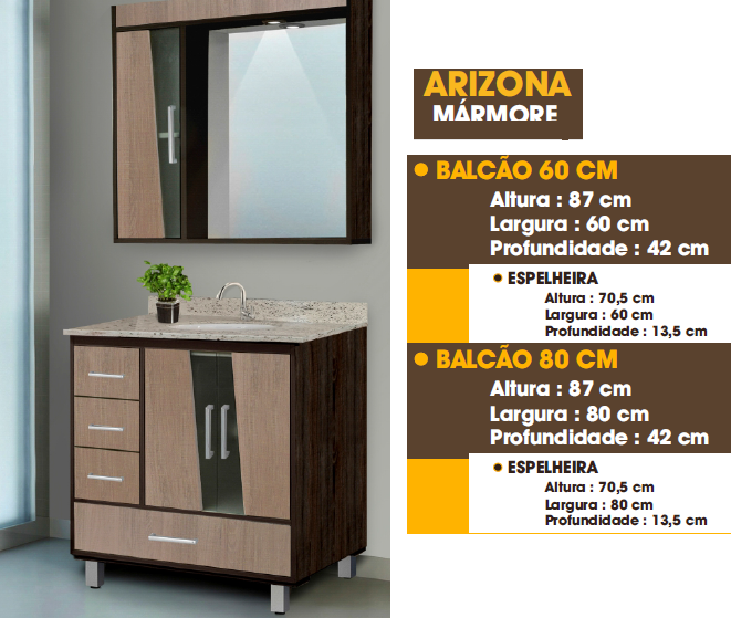 Conjunto Gabinete e Espelheira Arizona Mármore 60 | 407 | Luminetto Móveis
