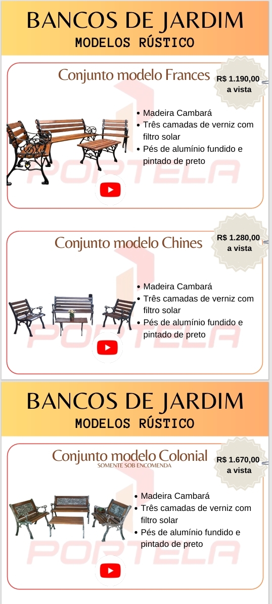Conjunto Bancos + Mesa De Centro | Francês - Chinês - Colonial | Portela Venda : +50% 0825