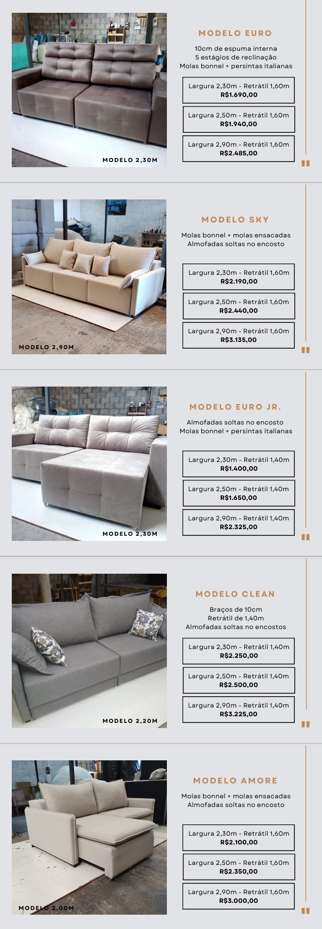 Sofás | Euro - Euro Jr. - Sky - Clean - Amore | Venda: +50% | Confidare 0825