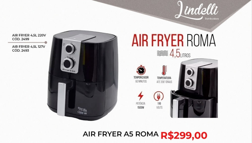 Air fryer roma 4,5lts | Lindelli Veenda: +50% 0825
