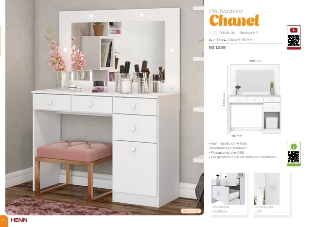 Penteadeiras | Chanel - Agnes - Daila | Henn | Venda : -60% 0925 