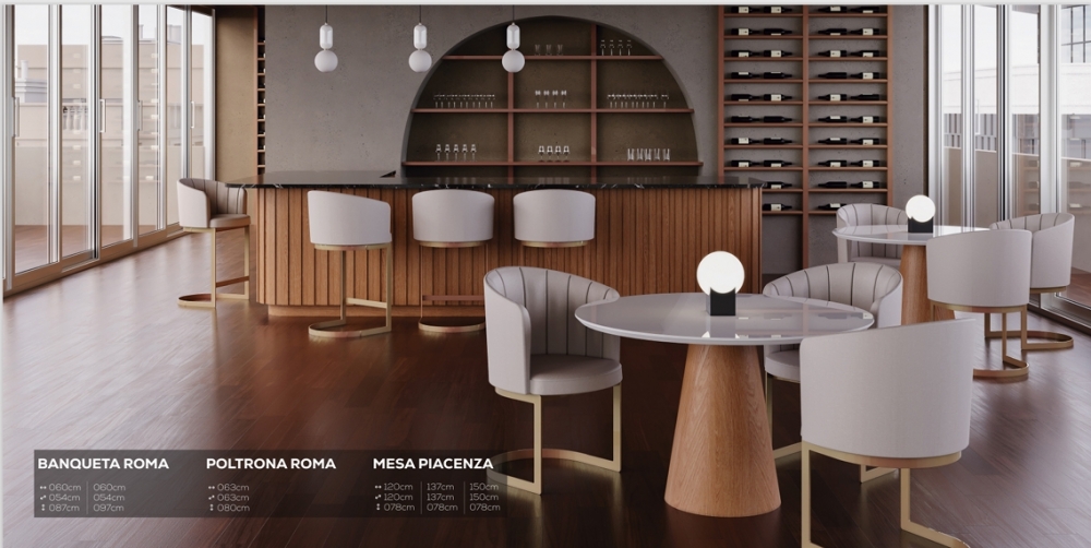 Banqueta Roma + Poltrona Roma + Mesa Piacenza | Macrosul 1025