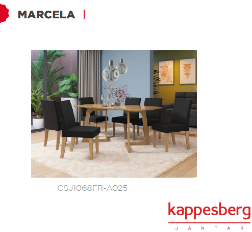 Mesa Marcela 160 X 90cm + 06 Cadeiras | CSJ1068FR-A025 | Kappesberg