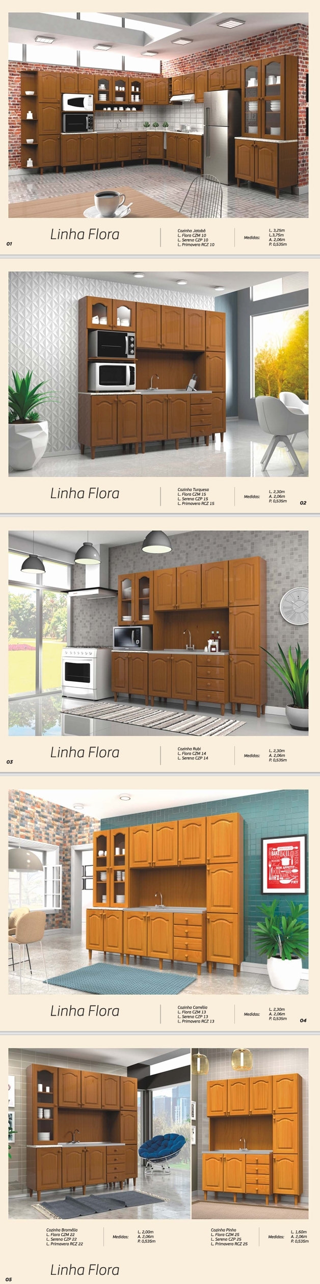 Linha Flora | Cozinhas | Jatobá - Turquesa - Rubi - Camélia - Bromélia - Pinho | Carmogran 0625