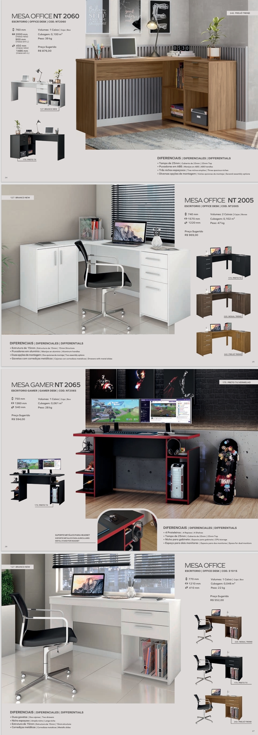 Mesas Office e Gamer | NT 2060 - NT 2005 - NT 2065 - 51015 - NT 2070 - NT 2000 - NT 2105 - NT 2010 | Notável Venda : -45% 0825