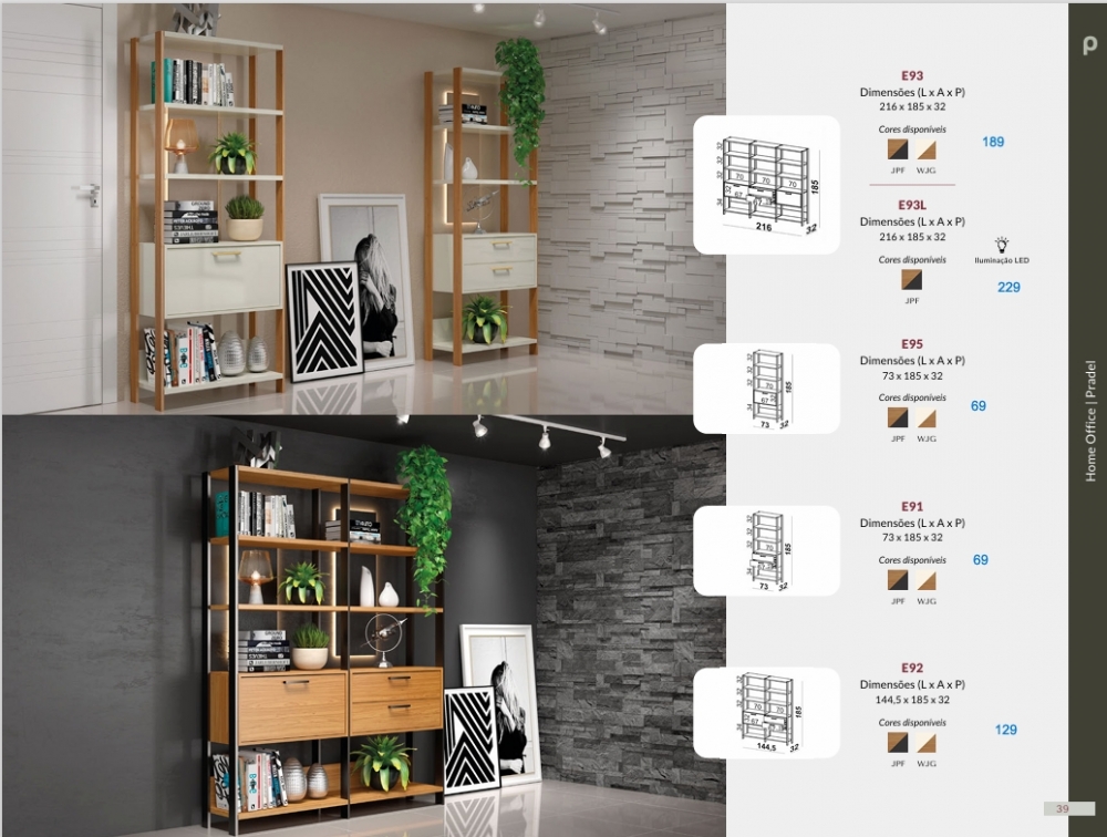 Estante Prateleiras C/Gavetas | E93 - E93L - E95 -E91 - E92 | Dalla Costa 0826