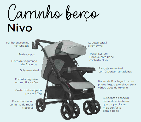 Carrinho Berço Nivo | 0 a 15kg | Tutty Baby