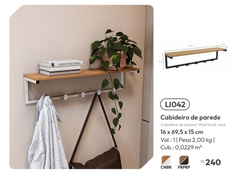 Cabideiro de Parede | LI042 | Venda:-62% | Kappesberg Crome 0925