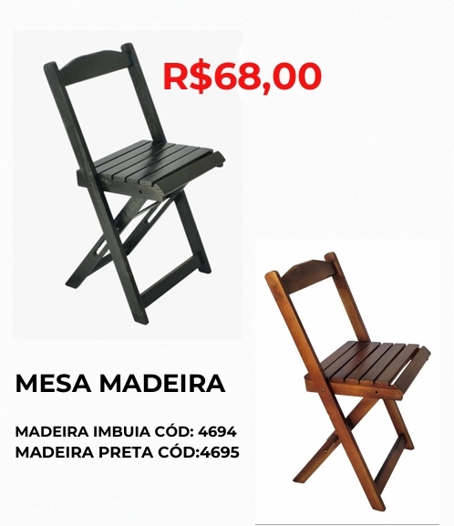 Cadeira madeira dobrável | Lindelli Venda: +50% 0825