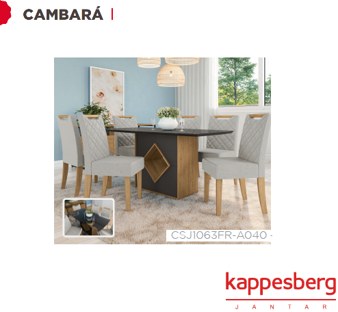 Mesa Cambará 170 X 90cm + 06 Cadeiras | CSJ1064FR-A040 | Kappesberg