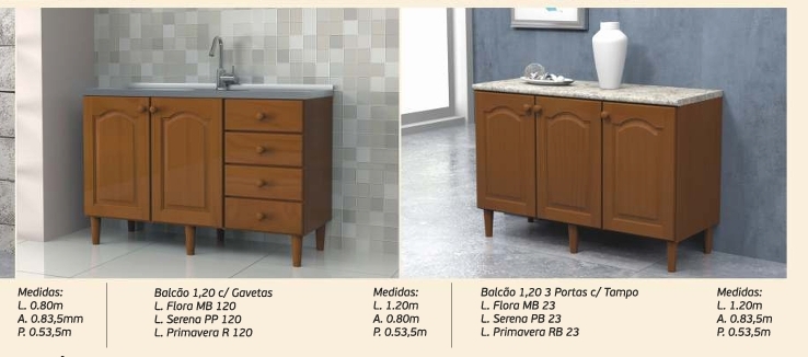 Linha Flora | Balcões 1,20 c/ Tampo / Gavetas | Carmogran 0625