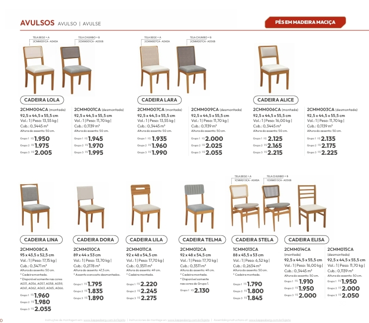 Avulsos | Cadeiras | Lola - Lara - Alice - Lina - Dora - Lila - Telma - Stela - Elisa | Venda: - 60% | Kappesberg Sala de Jantar Premium 0625