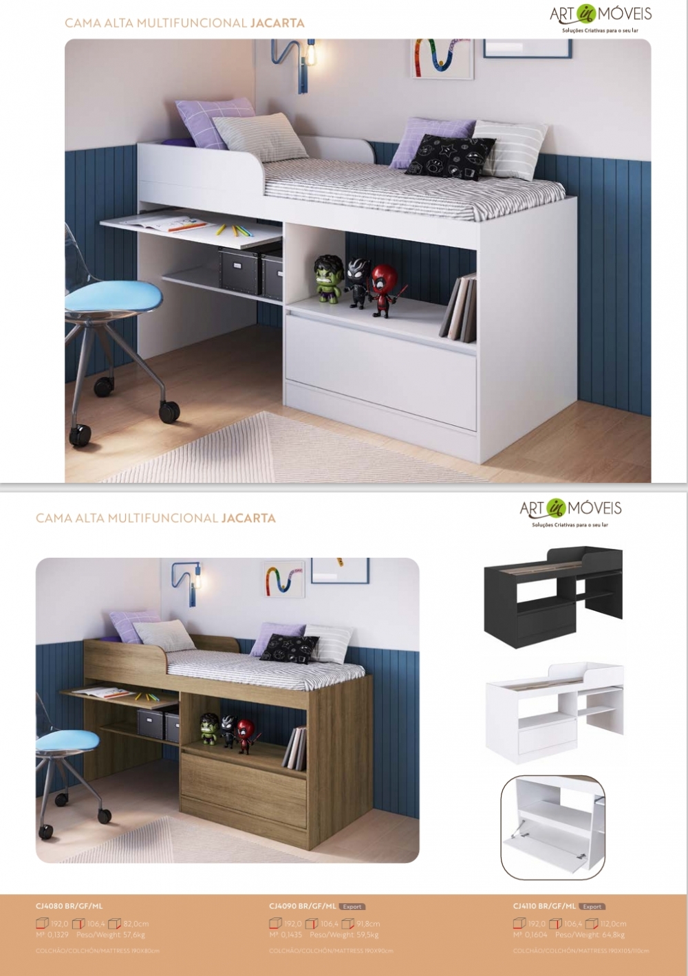 Cama Multifuncional Jacarta | CJ4080 - CJ4090 - CJ4110 | Art in Móveis 0825