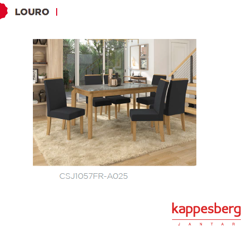 Mesa Louro 180 X 90cm + 06 Cadeiras | CSJ1057FR-A025 | Kappesberg