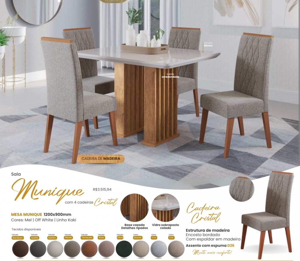 Mesa Munique + Cadeira Cristal | Viero| Venda: -45% 0925