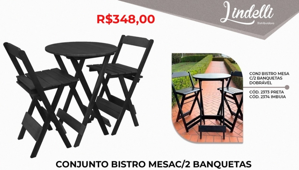 Conjunto bistro mesa c/ 2 banquetas | Lindelli Venda: +50% 0825