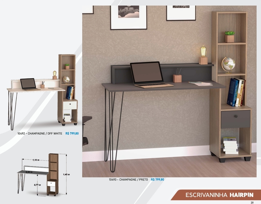 Escrivaninha Hairpin | Consulte Valores Na Descrição | Regale 1026