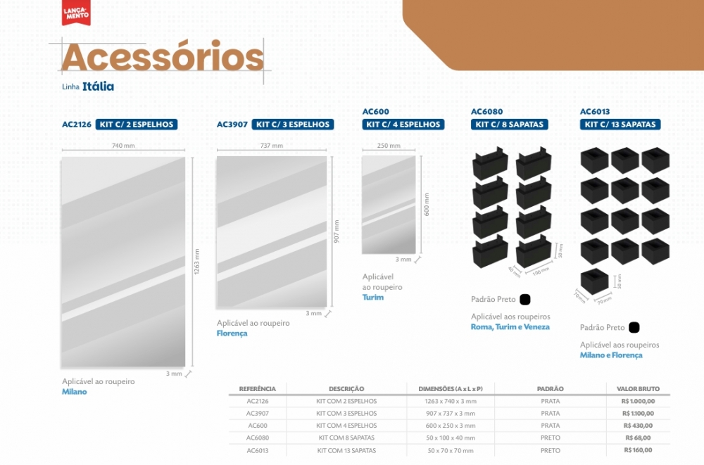 Acessórios Linha Itália | Venda: -35% 0925