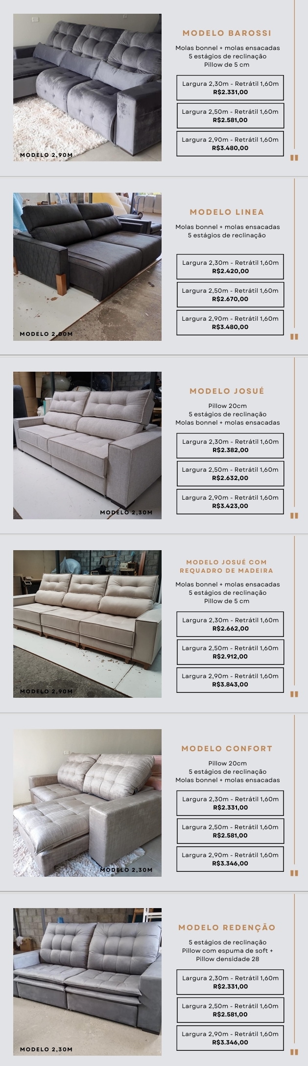 Sofás | Barossi - Linea - Josué - Confort - Redenção | Venda: +50% | Confidare 0825