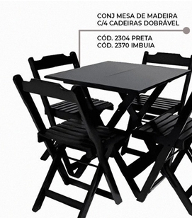 Conj. 04 Cadeiras + Mesa Dobrável | Lindelli 0326