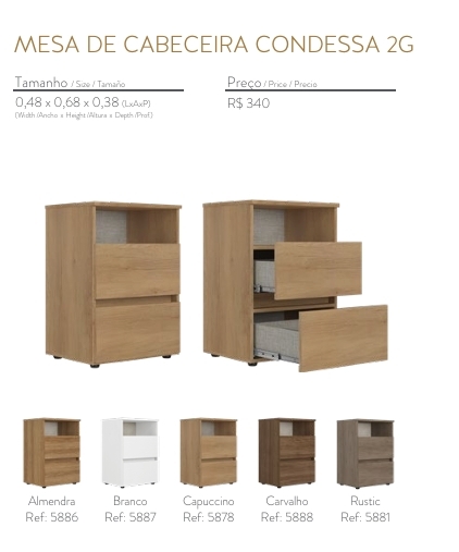 Mesa de Cabeceira Condessa | Venda:-45% | THB 0925