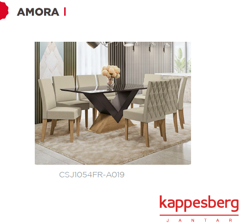 Mesa Amora 170 X 90cm + 06 Cadeiras | CSJ1054FR-A019 | Kappesberg