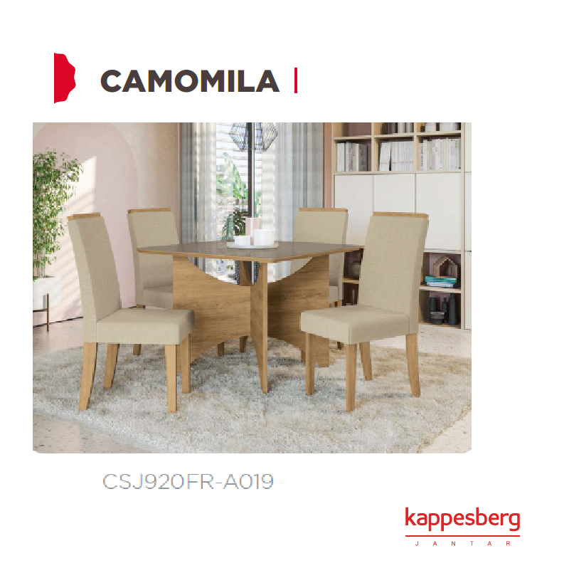 Mesa Camomila 105 X 105cm + 04 Cadeiras | CSJ920FR-A019  Kappesberg