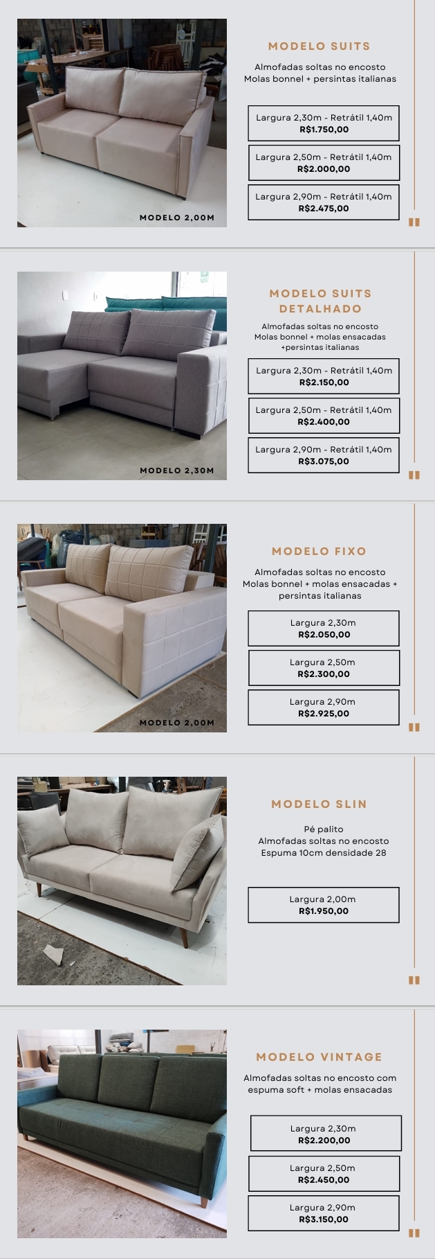 Sofás | Suits - Suits Detalhado - Fixo - Slin - Vintage | Venda: +50% | Confidare 0825