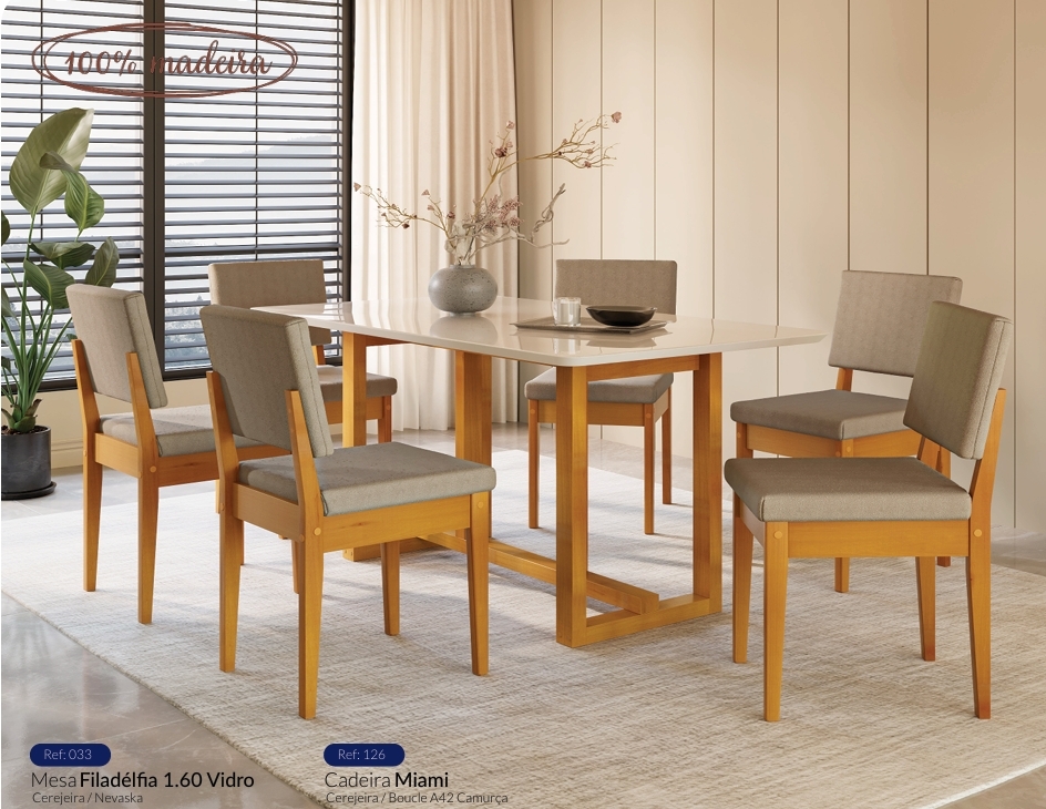 Mesa Filadélfia + Cadeira Miami | Consulte Valores E Dimensões na Descrição | Meneghetti 1026