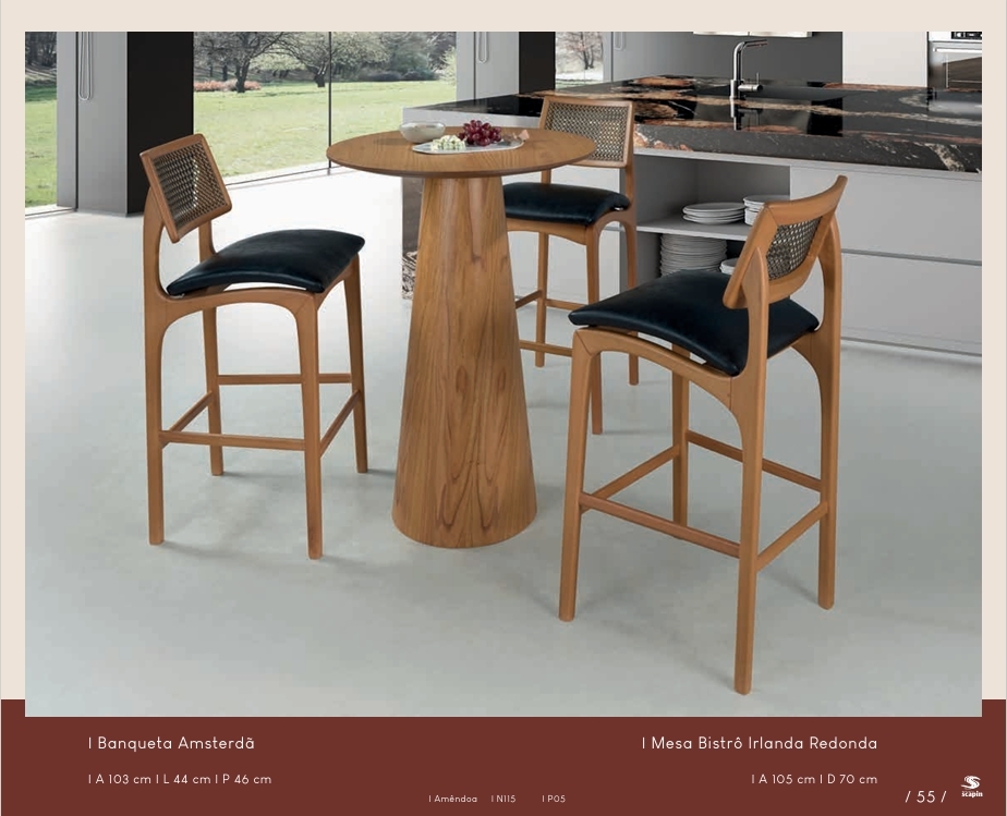 Mesa Bistrô Irlanda Redonda + Banqueta Amsterdã | Refinatto 0925   