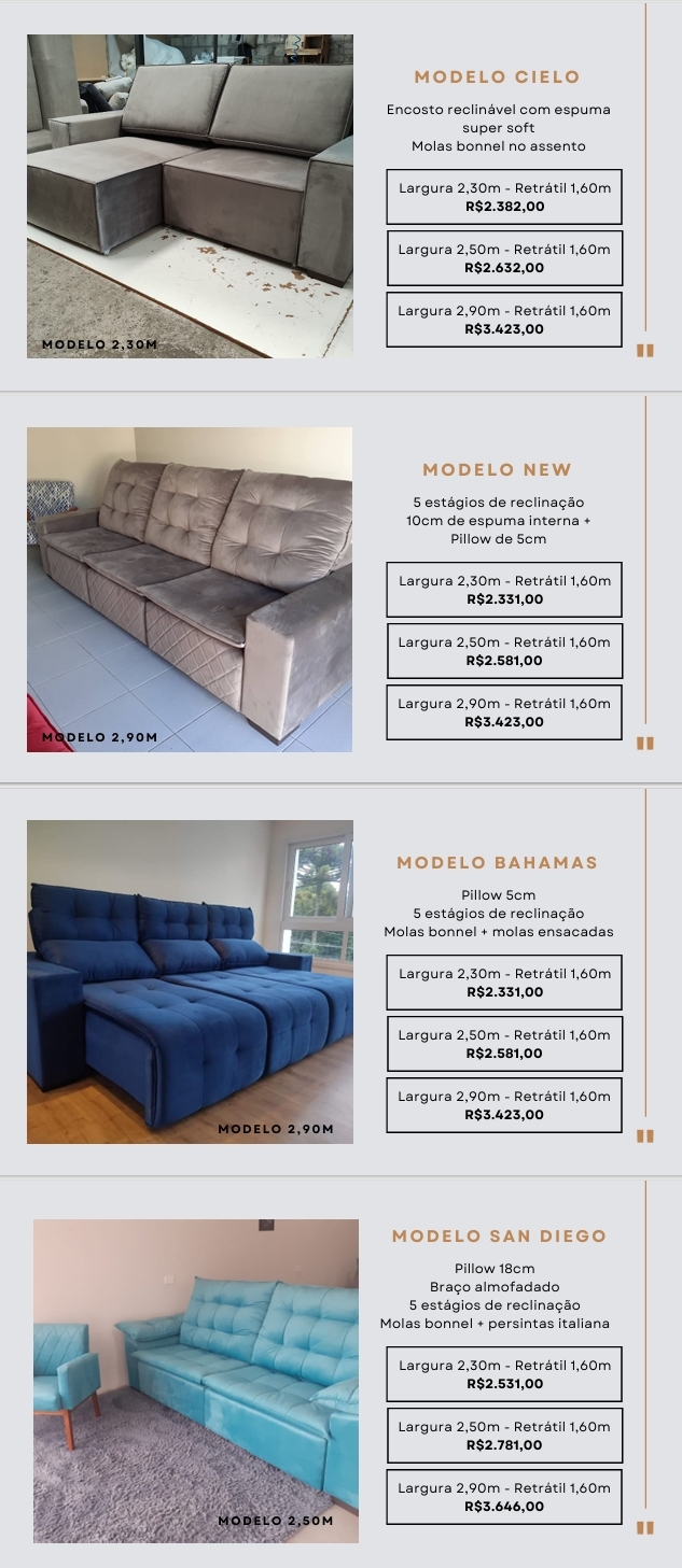 Sofás | Cielo - New - Bahamas - San Diego | Venda: +50% | Confidare 0825