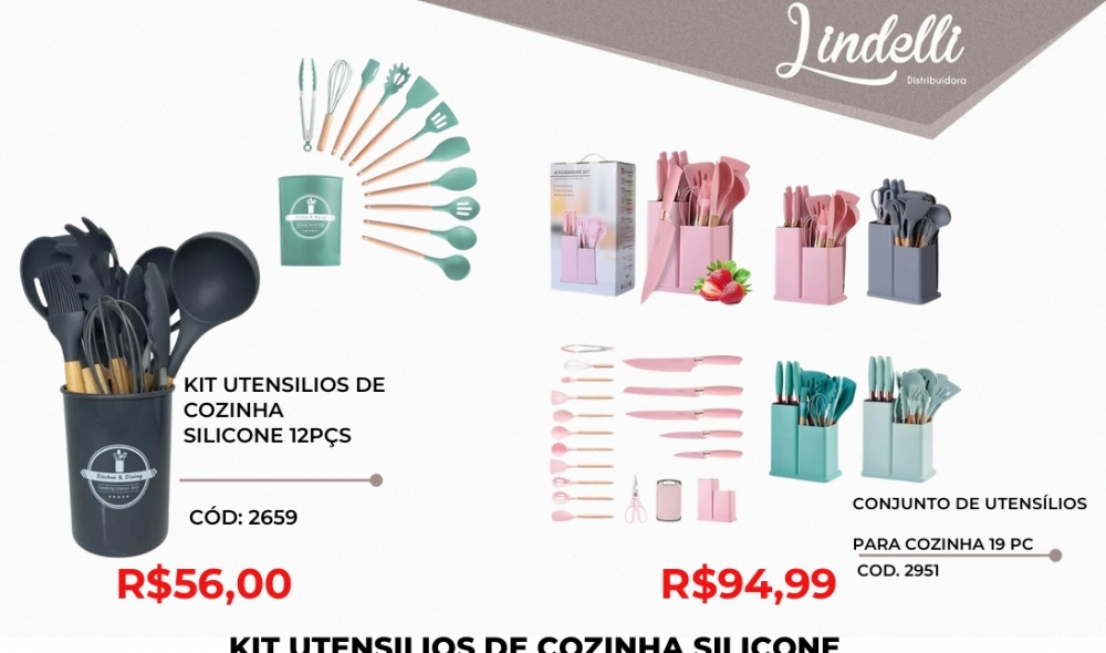 Kit utensílios de cozinha 12 - 19 peças silicone | Lindelli Venda: +50% 0825