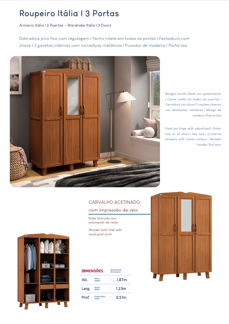 Roupeiro Itália | 3 Portas | Tozetto 1125