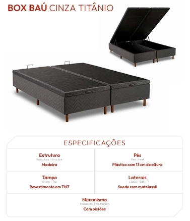 Base Box Baú Cinza Titânio | Kappesberg Colchões 0526