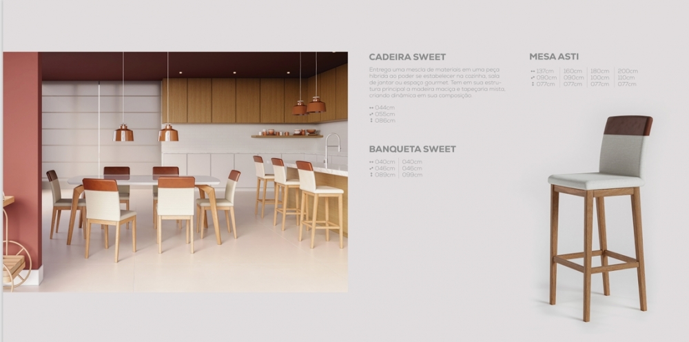 Cadeira Sweet + Mesa Asti + Banqueta Sweet | Macrosul 1025