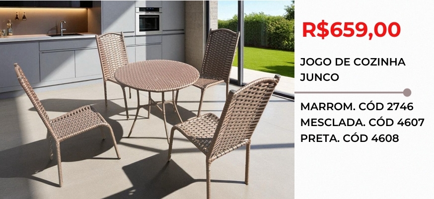 Conjunto mesa c/ cadeiras junco sintético | Lindelli Venda: +50% 0825
