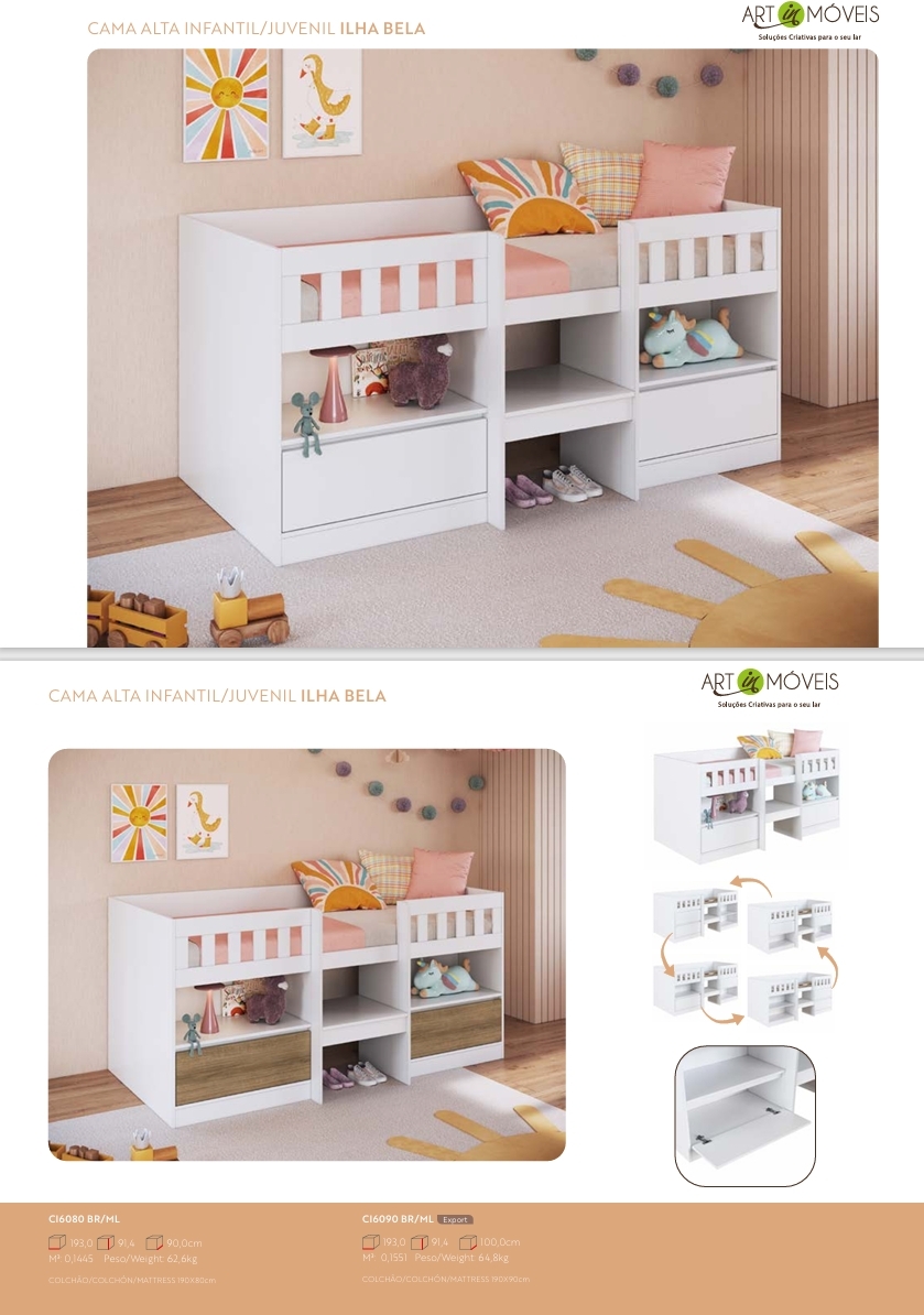 Cama Infantil / Juvenil Ilha Bela | CL6080 - CL6090 | Art in Móveis 0825