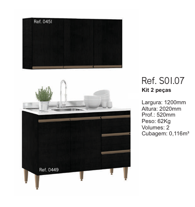 Cozinha Modulada Sabrina c/02 Peças | S01.07 | Soluzione 0226