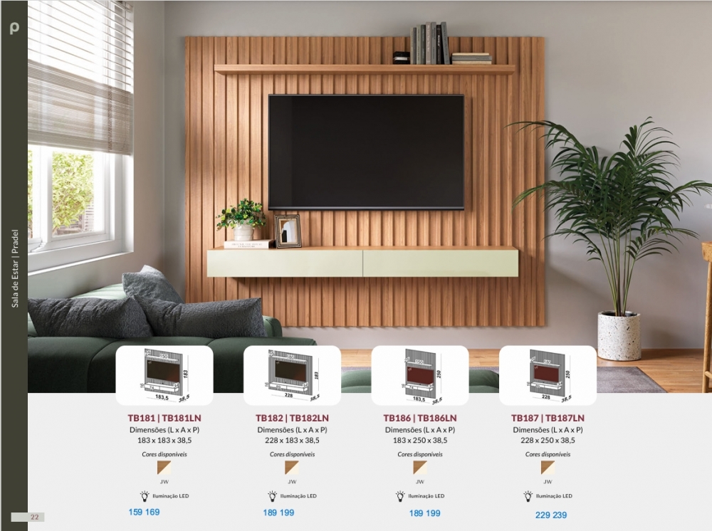 Painel Ripado | TB181 / TB181LN - TB182 / TB182LN - TB186 / TB186LN - TB187 / TB187LN | Dalla Costa 0826