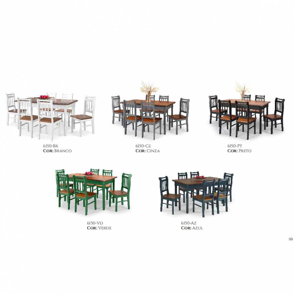 Conjunto Mesa C/ 6 Cadeiras | 1.50 x 0.80 | 6150 | Wil Fama