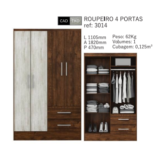 Roupeiro 04 Portas Sem Espelhos REF 3014 | Soluzione Móveis