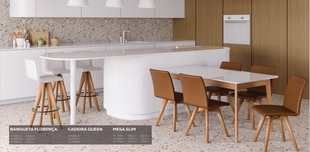 Cadeira Queen + Banqueta Florença + Mesa Slim | Macrosul 1025
