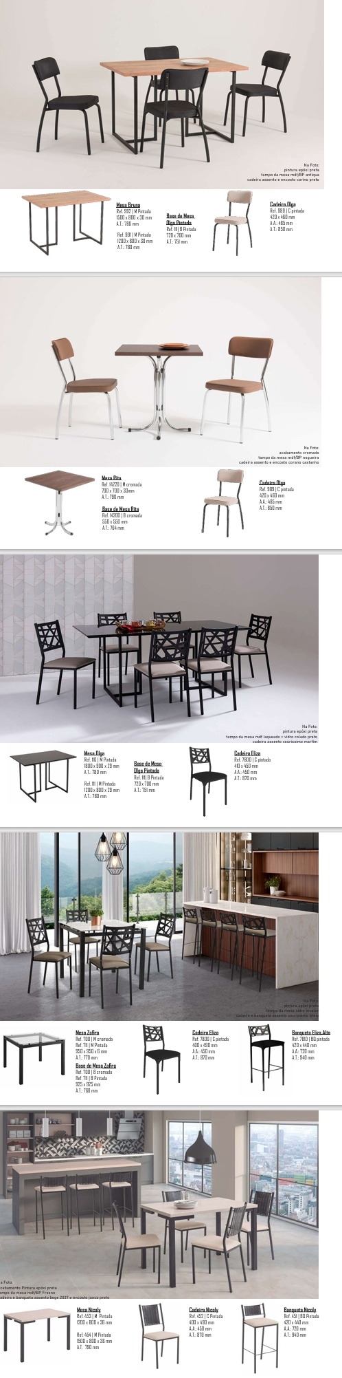 Conjuntos | Mesa Bruna - Cadeira Olga - Mesa Rita - Mesa Olga - Cadeira Eliza - Mesa Zafira - Banqueta Eliza Alta | Muller 0525 