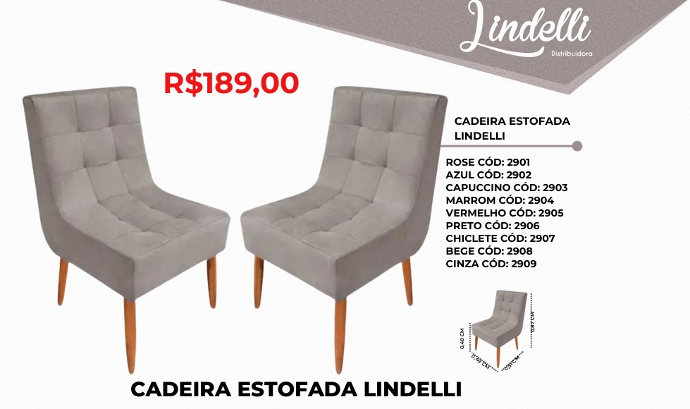 Cadeira estofada lindelli | Lindelli Venda: +50% 0825