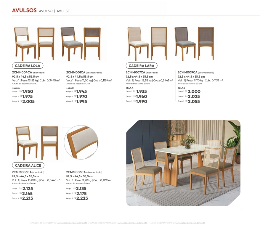Cadeiras | Lola - Lara - Alice - Lila - Telma - Stela | Venda:-62% | Kappesberg Jantar Premium 0925