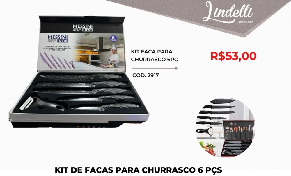 Kit facas para churrasco 6 peças | Lindelli Venda: +50% 0825